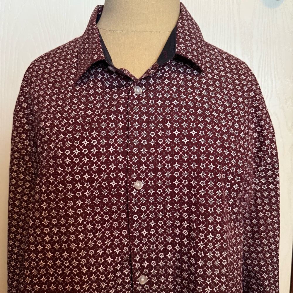 Men's Burgundy Patterned Shirt - Picture 3 of 5